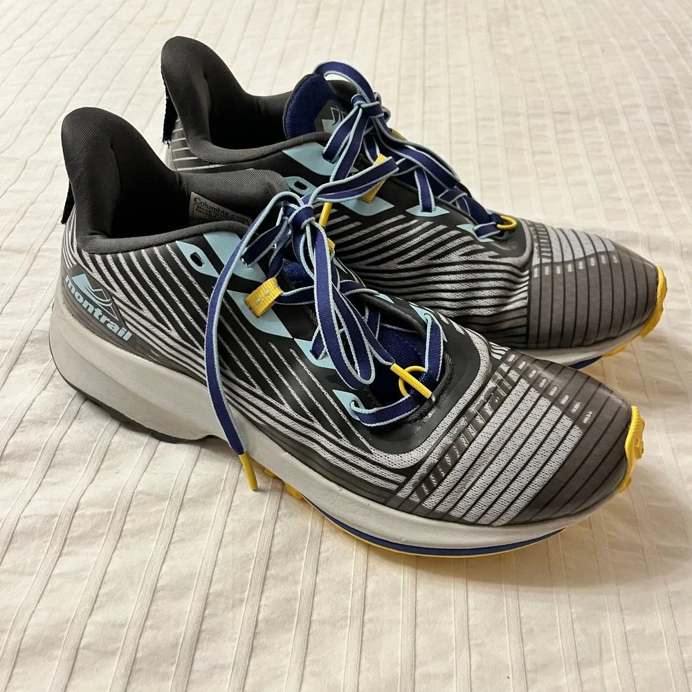 Columbia Montrail Trinity AG Womens Trail Running Shoes Gray Blue Yellow Sneaker